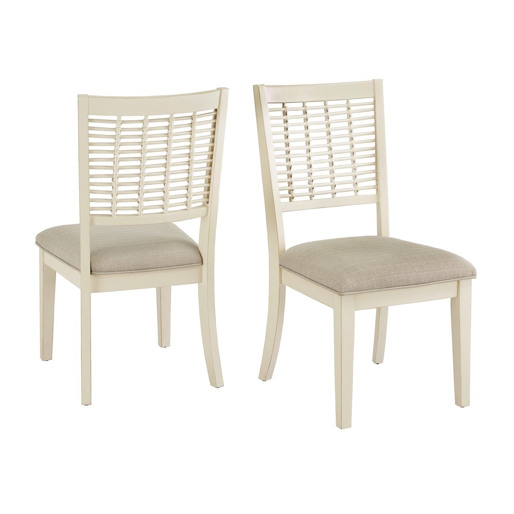 Set of 2, White Finish Light Brown Fabric Dining Chair. Picture 7