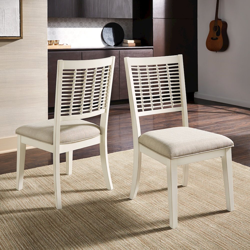 Set of 2, White Finish Light Brown Fabric Dining Chair. Picture 1