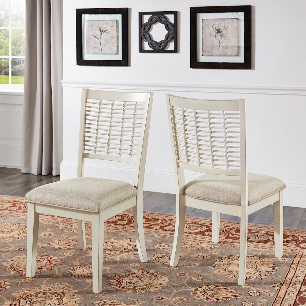 Set of 2, White Finish Light Brown Fabric Dining Chair. Picture 2