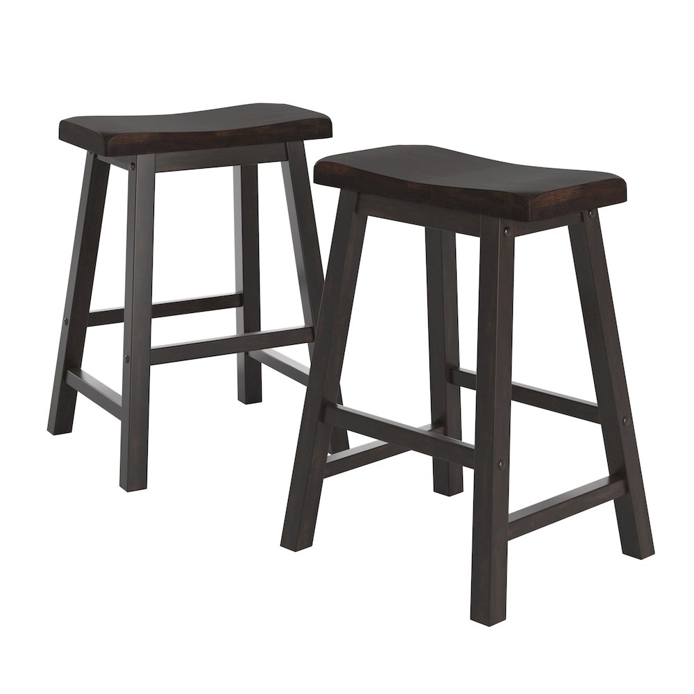 Set of 2, Antique Black Finish Saddleback Counter Height Stool. Picture 5