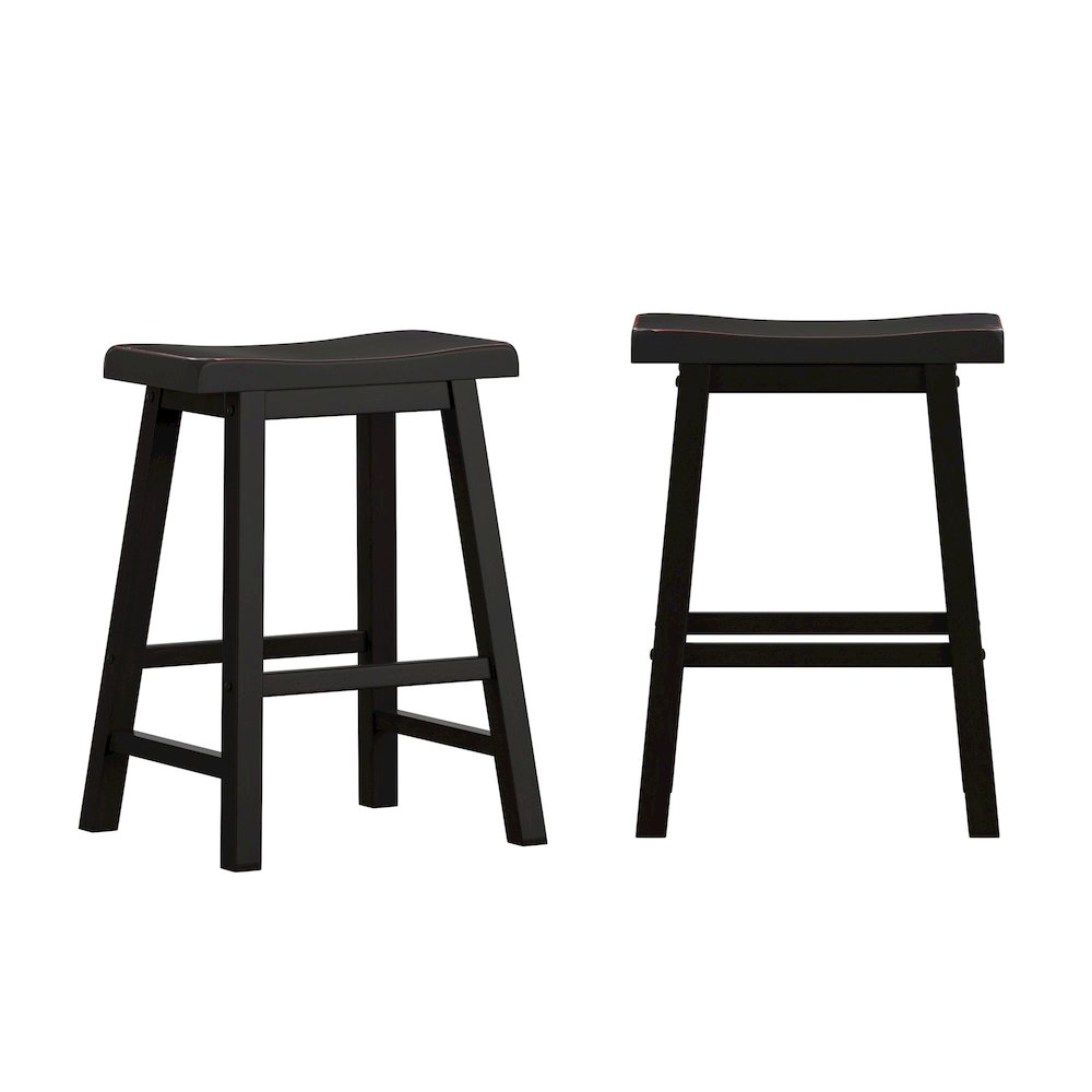 Set of 2, Black Sand-Through Finish Saddleback Stool. Picture 3