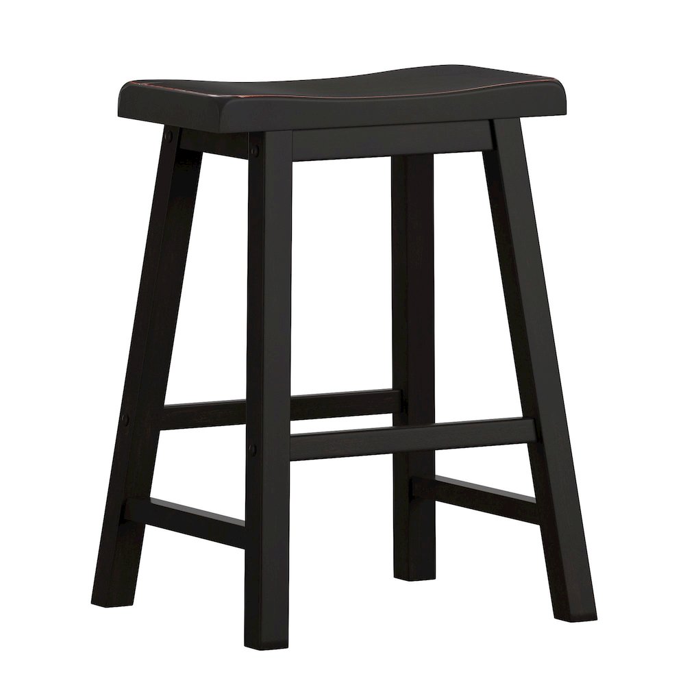 Set of 2, Black Sand-Through Finish Saddleback Stool. Picture 5