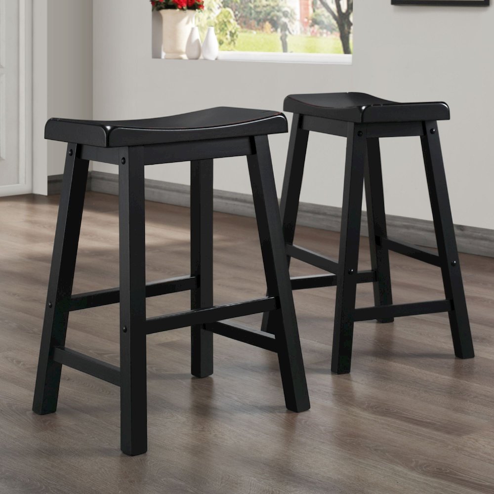 Set of 2, Black Sand-Through Finish Saddleback Stool. Picture 2