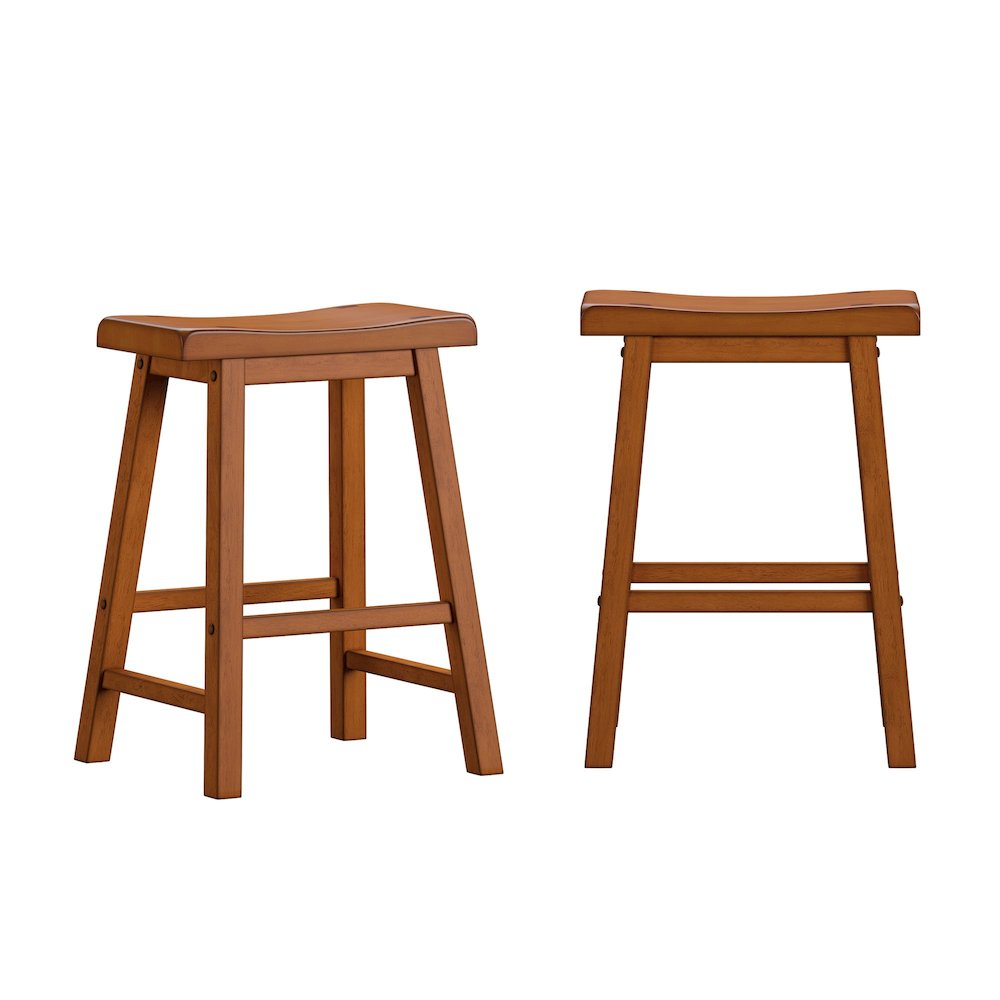 Set of 2, Oak Finish Saddleback Stool. Picture 3
