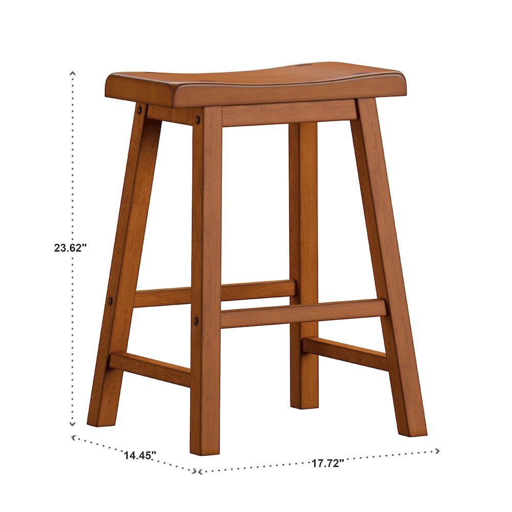 Set of 2, Oak Finish Saddleback Stool. Picture 4