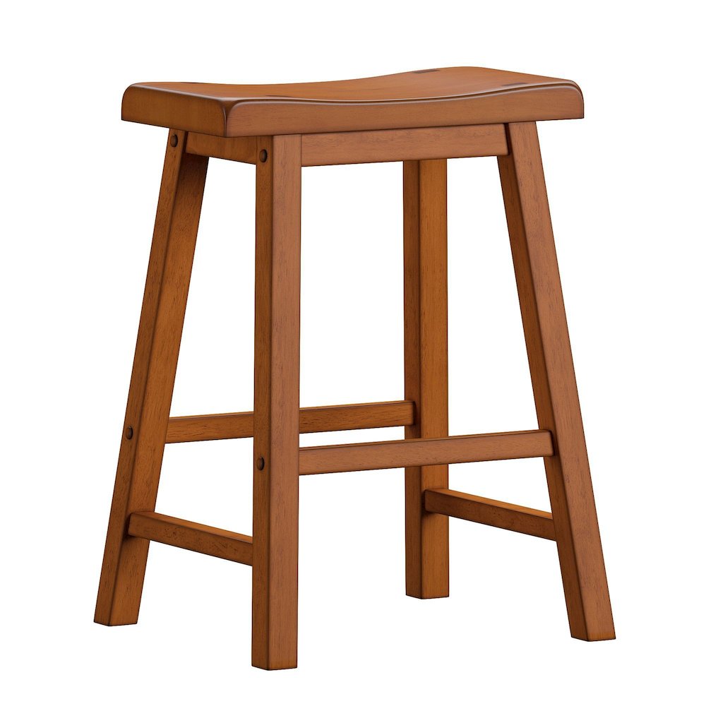 Set of 2, Oak Finish Saddleback Stool. Picture 5