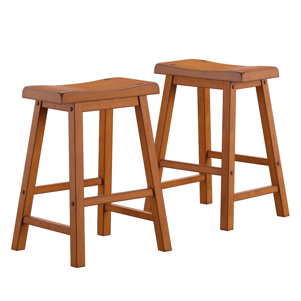 Set of 2, Oak Finish Saddleback Stool. Picture 7