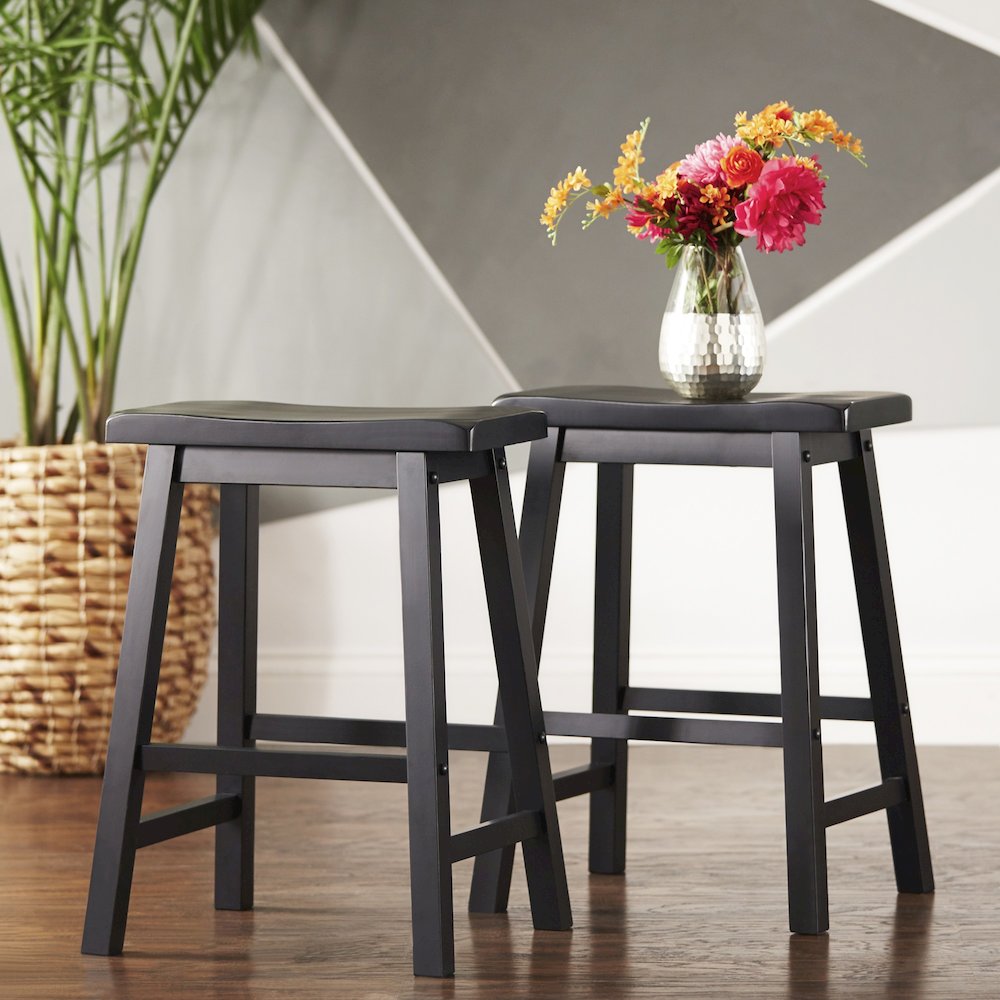Set of 2, Vulcan Black Finish Saddleback Stool. Picture 2