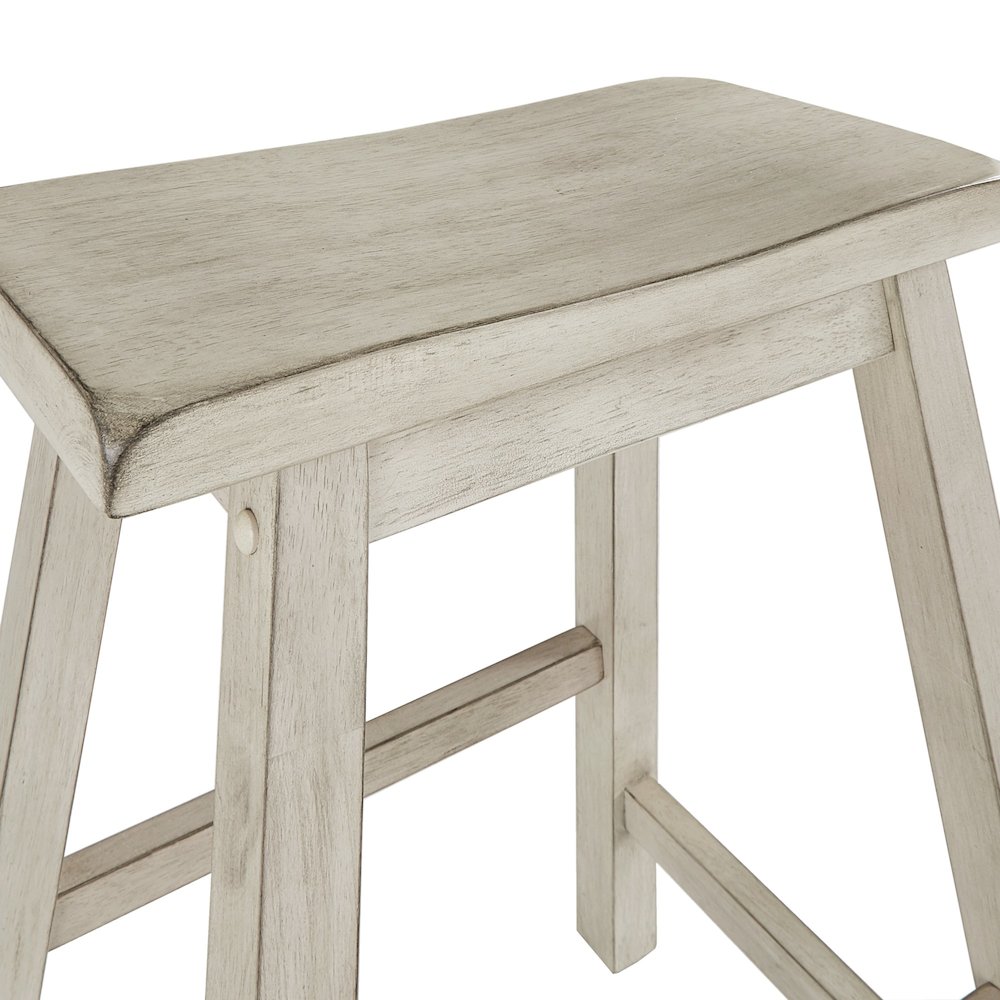 Set of 2, Antique White Finish Saddleback Counter Height Stool. Picture 5