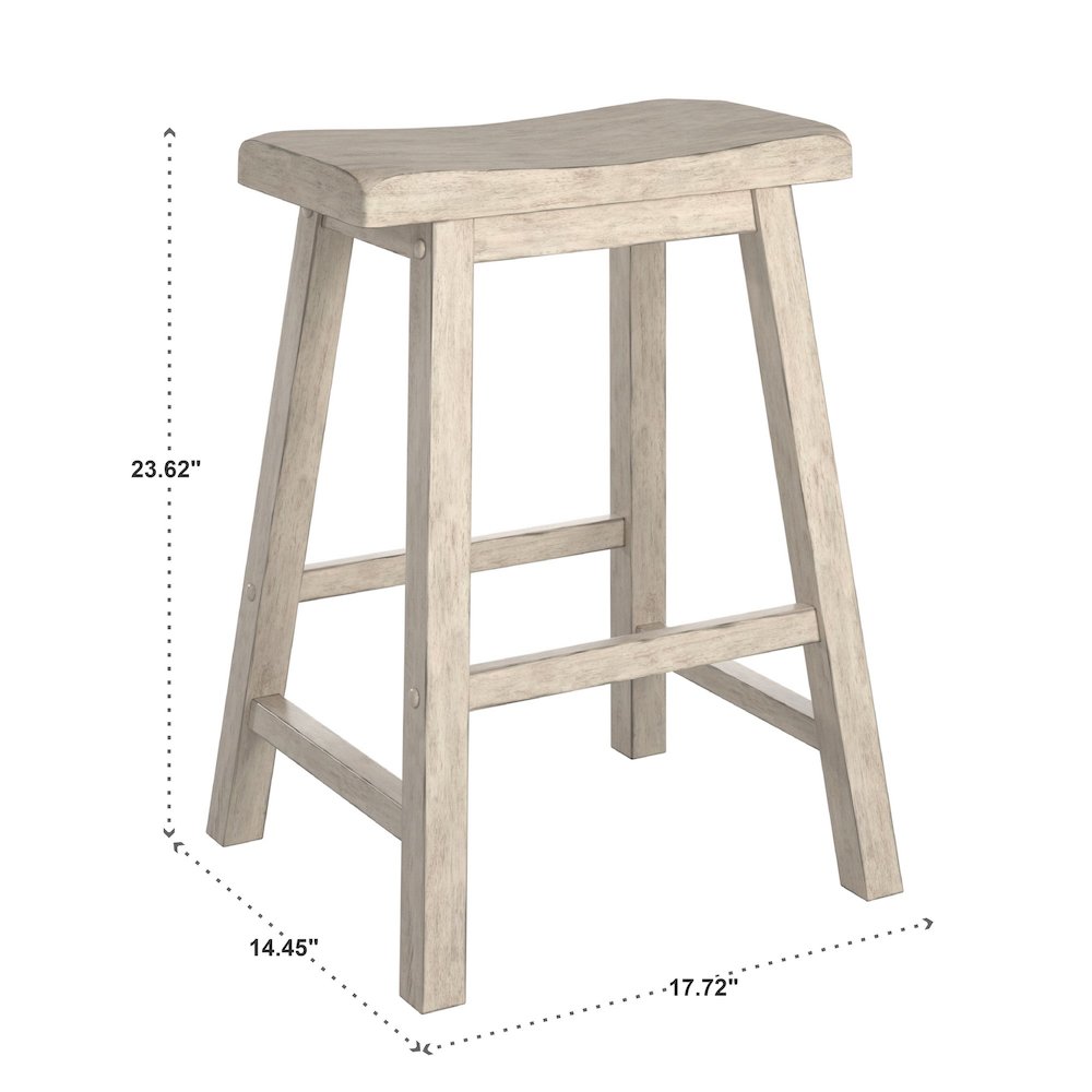 Set of 2, Antique White Finish Saddleback Counter Height Stool. Picture 2