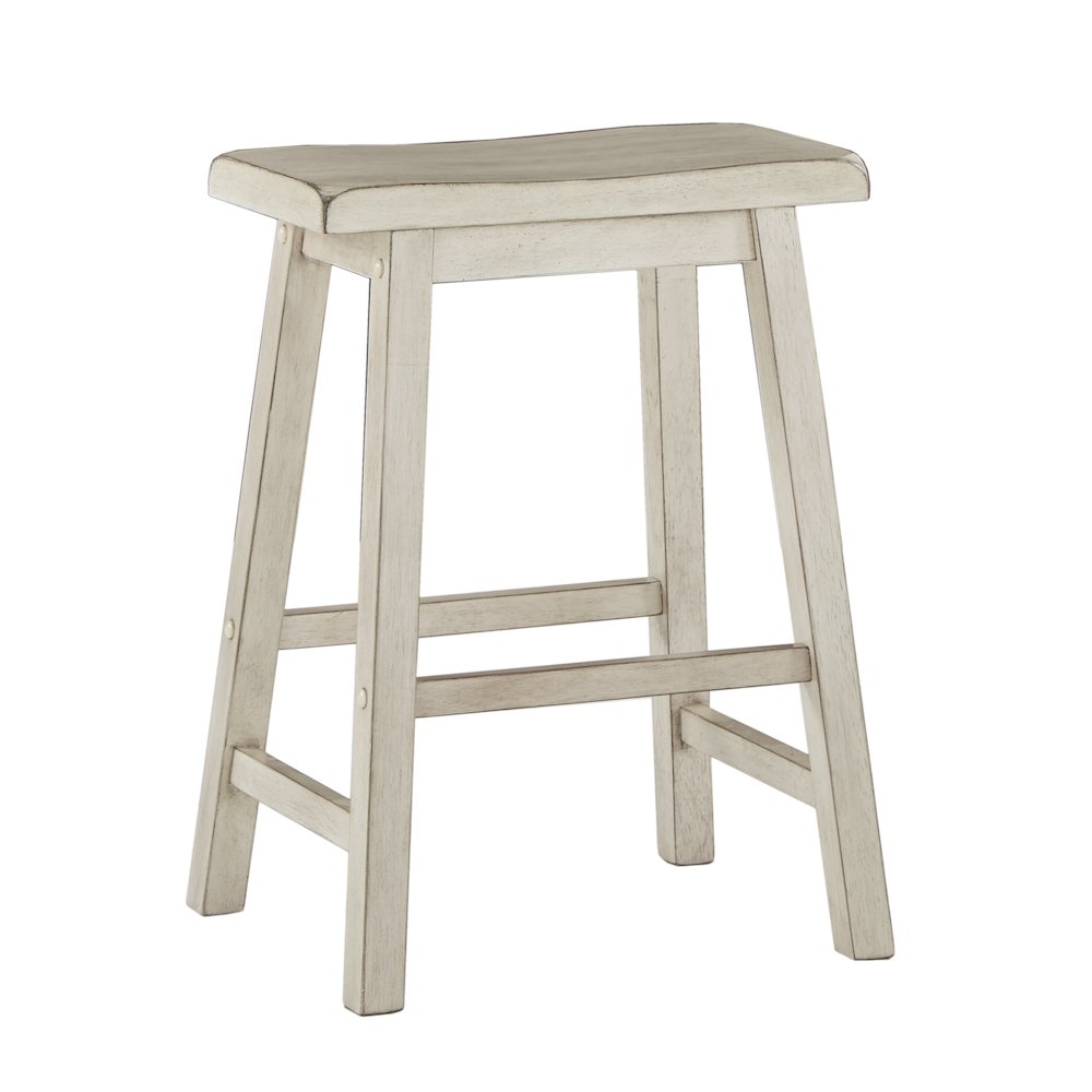 Set of 2, Antique White Finish Saddleback Counter Height Stool. Picture 3