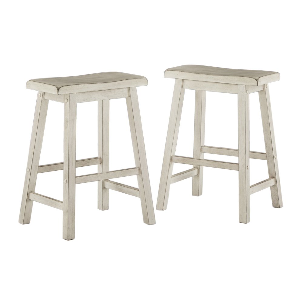 Set of 2, Antique White Finish Saddleback Counter Height Stool. Picture 7