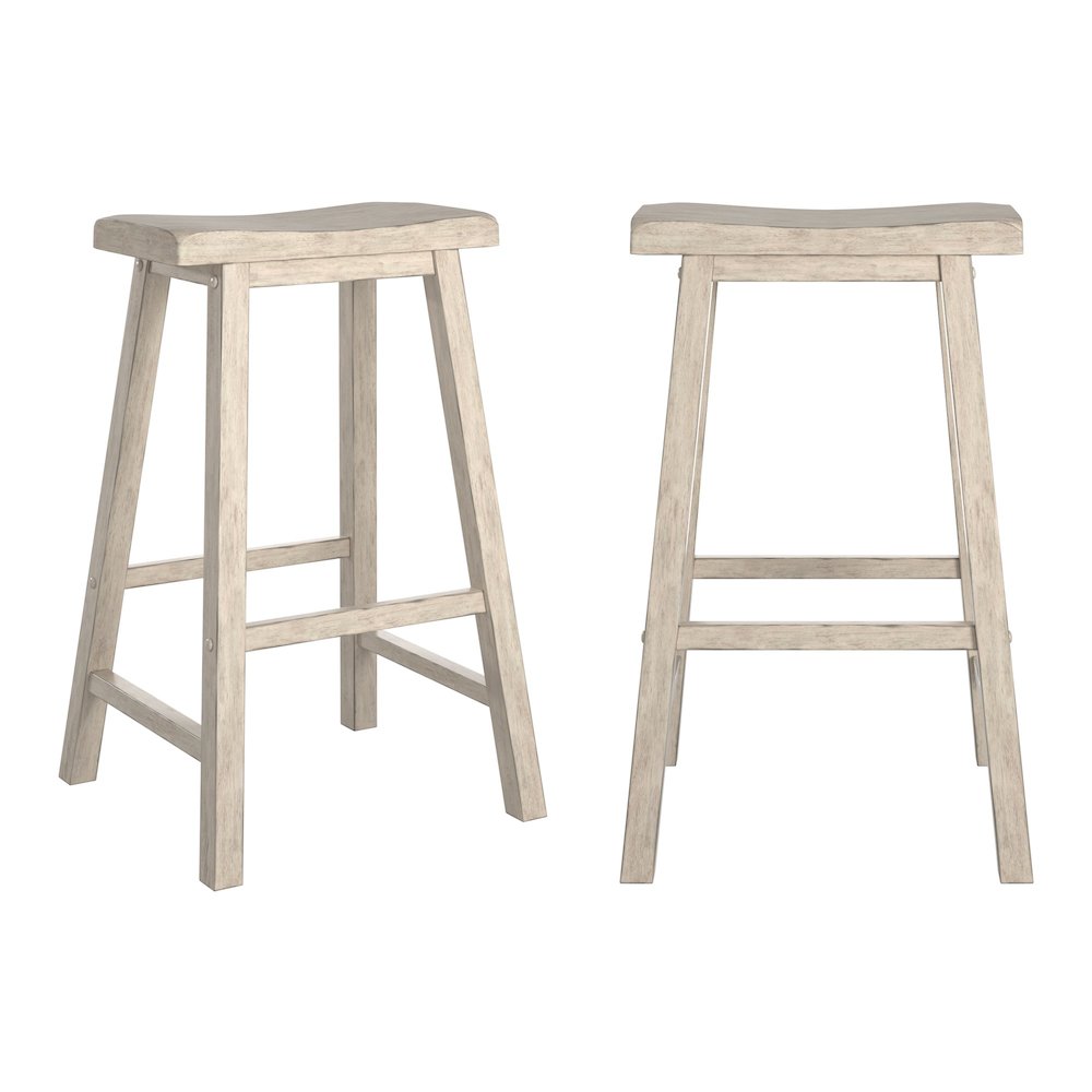 Set of 2, Antique White Finish Saddleback Stool. Picture 3