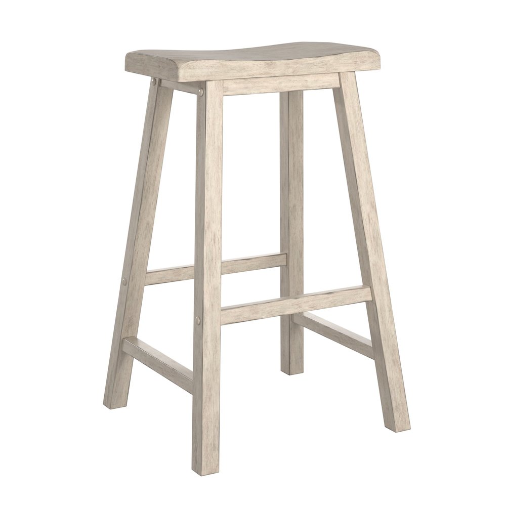 Set of 2, Antique White Finish Saddleback Stool. Picture 5
