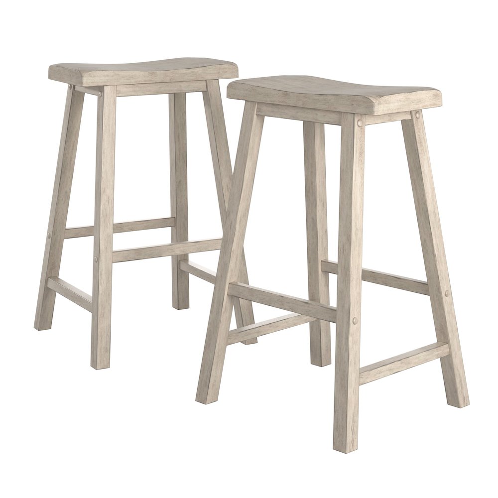 Set of 2, Antique White Finish Saddleback Stool. Picture 7