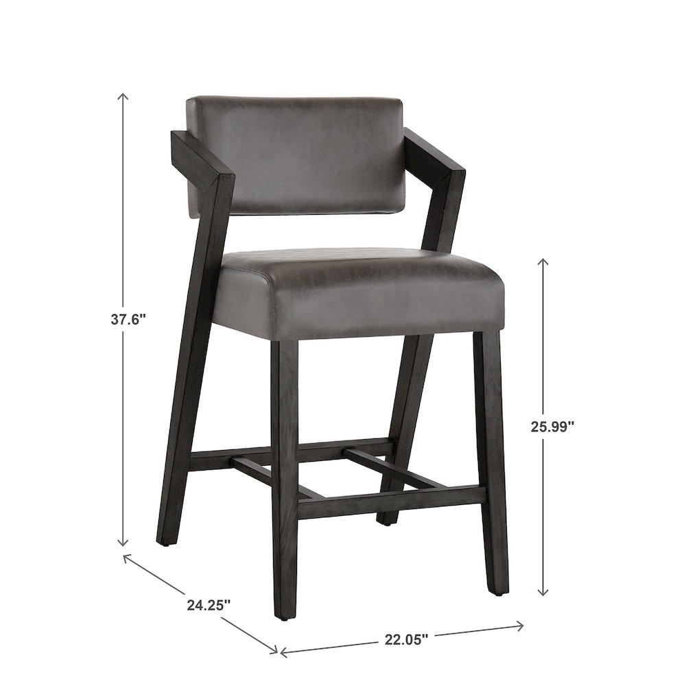Black Wash Finish Charcoal PU Counter Height Chair. Picture 5