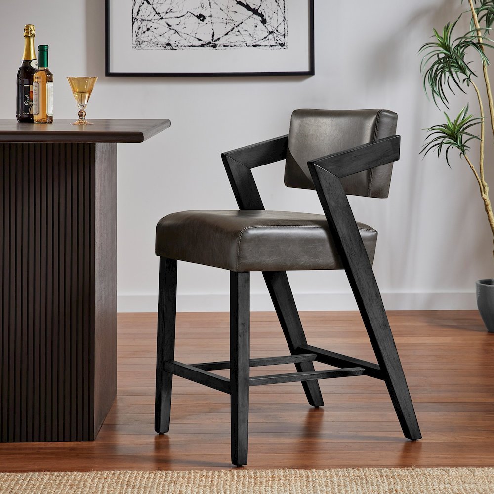 Black Wash Finish Charcoal PU Counter Height Chair. Picture 2