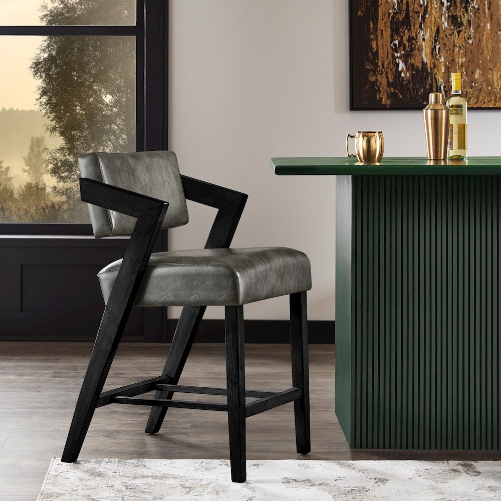 Black Wash Finish Charcoal PU Counter Height Chair. Picture 3