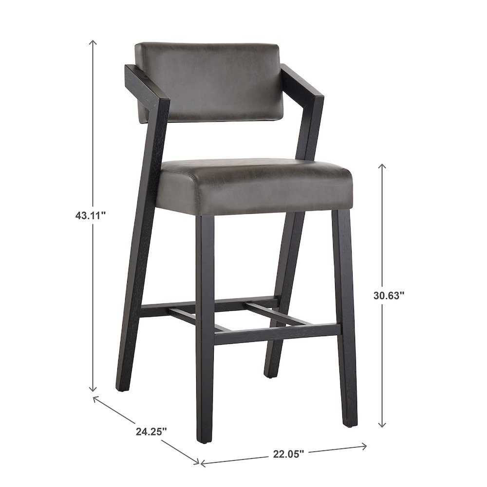 Black Wash Finish Charcoal PU Bar Height Chair. Picture 4