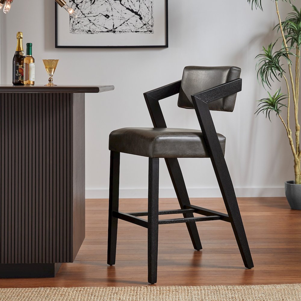 Black Wash Finish Charcoal PU Bar Height Chair. Picture 1