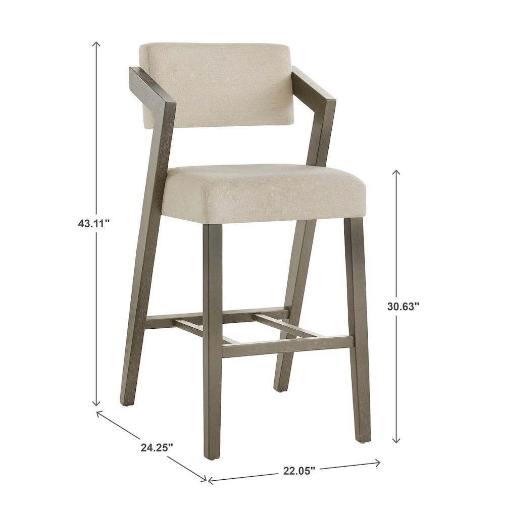 Aged Grey Finish Ivory Linen Bar Height Chair. Picture 4