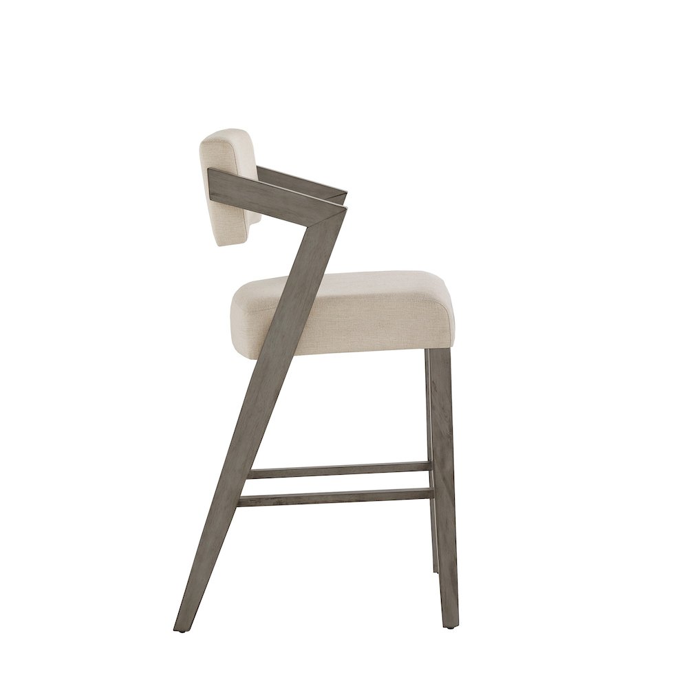 Aged Grey Finish Ivory Linen Bar Height Chair. Picture 7