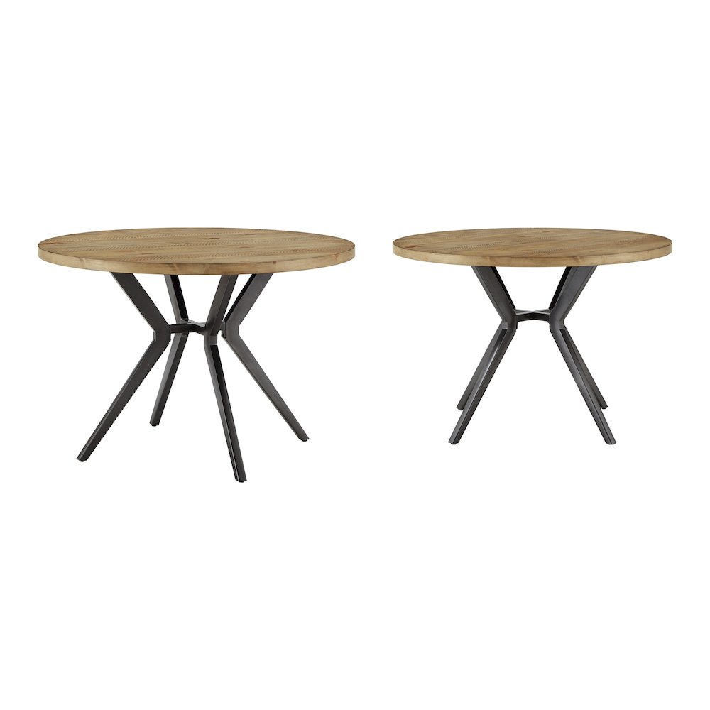 Light Pine Finish 45" Round Dining Table With Iron Grey Metal Base. Picture 4