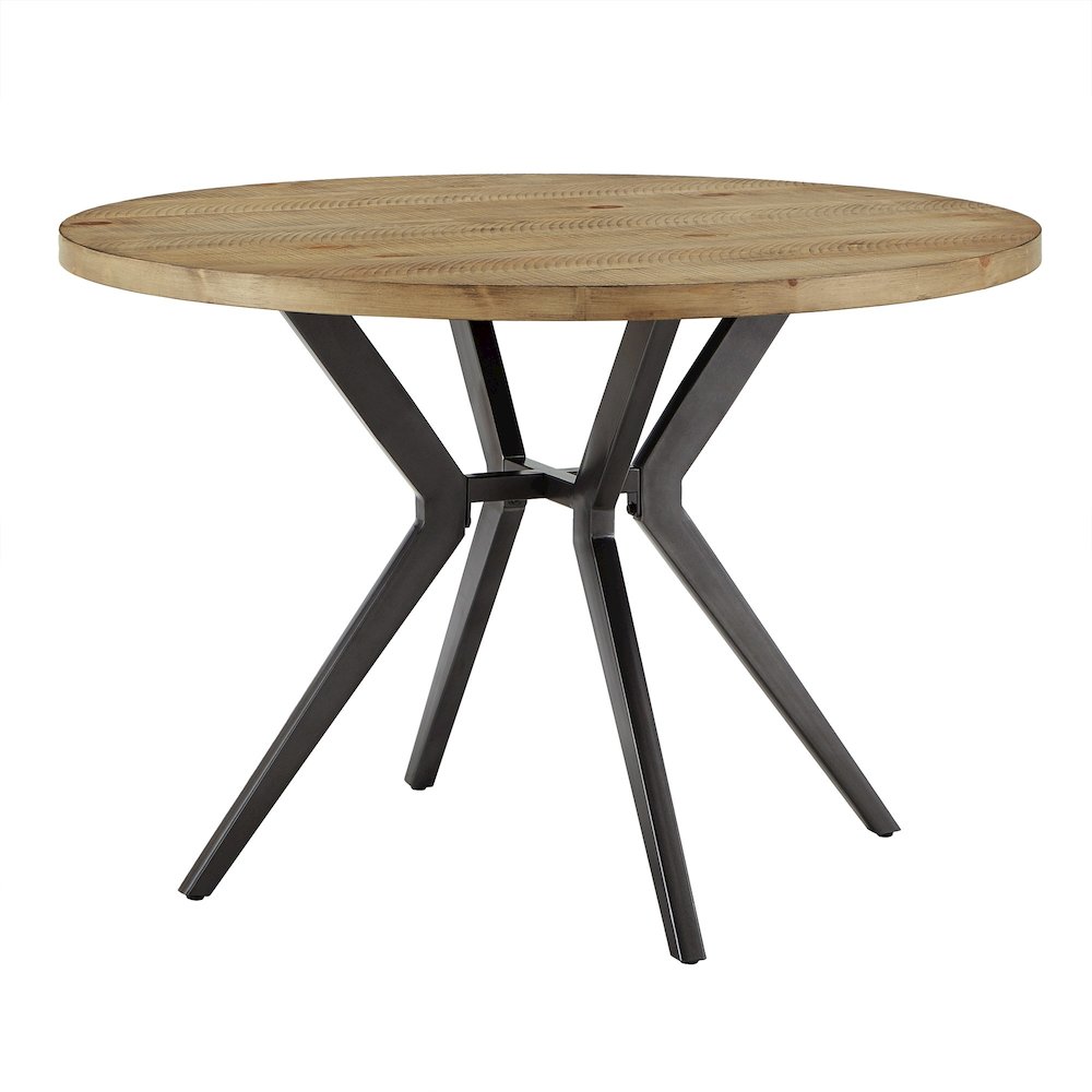 Light Pine Finish 45" Round Dining Table With Iron Grey Metal Base. Picture 7