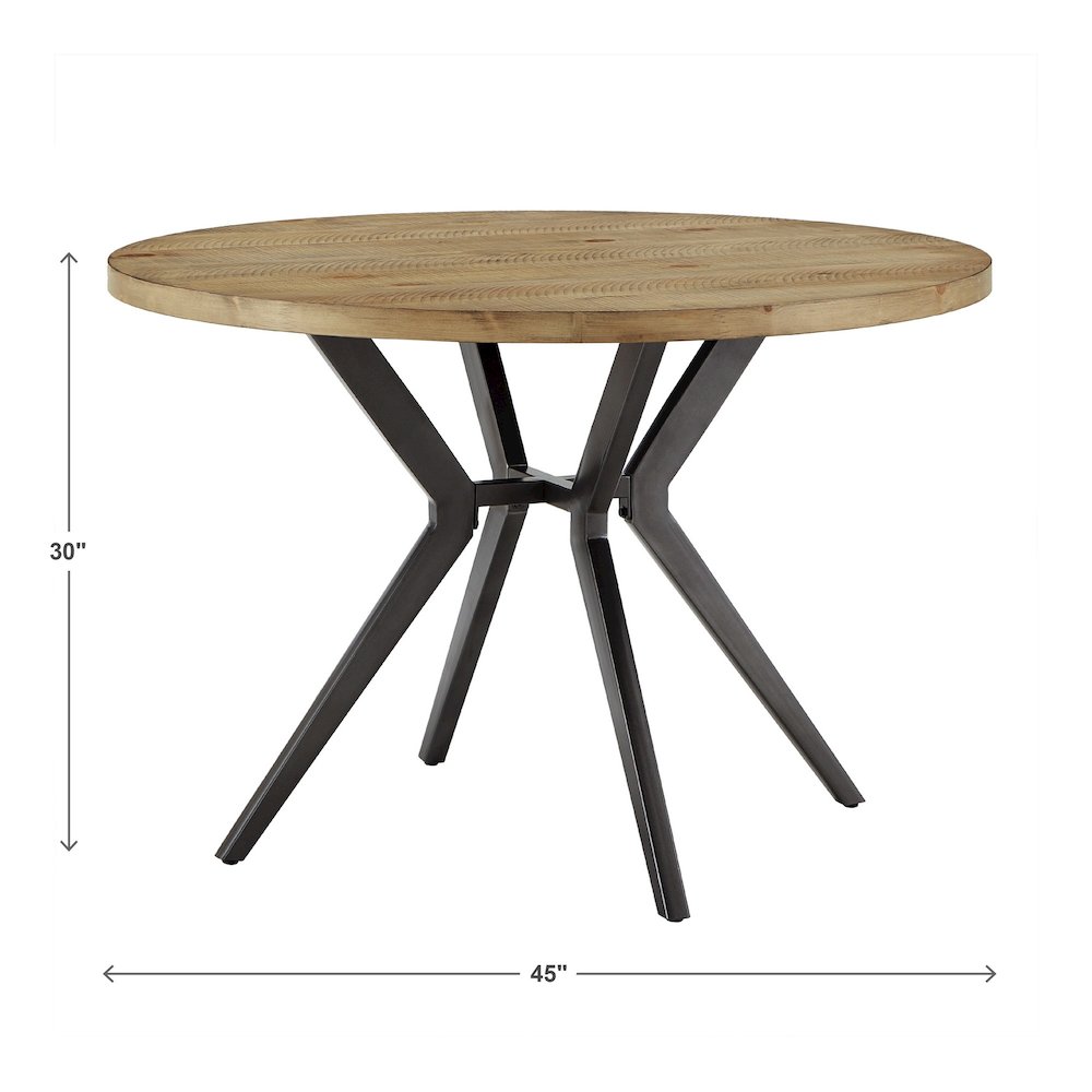 Light Pine Finish 45" Round Dining Table With Iron Grey Metal Base. Picture 5