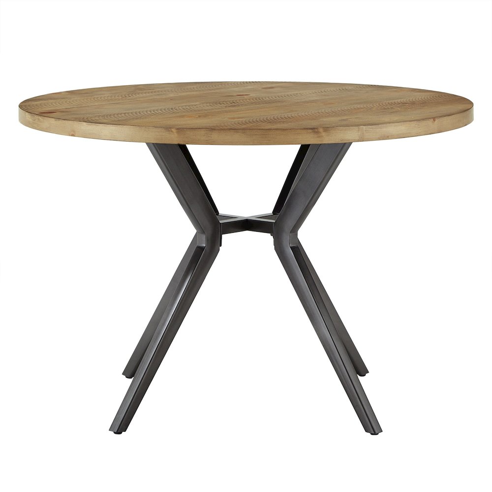 Light Pine Finish 45" Round Dining Table With Iron Grey Metal Base. Picture 6