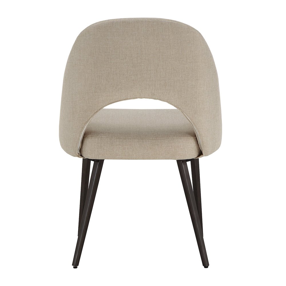 Set of 2, Iron Grey Finish Metal Beige Herringbone Fabric Dining Chair. Picture 8