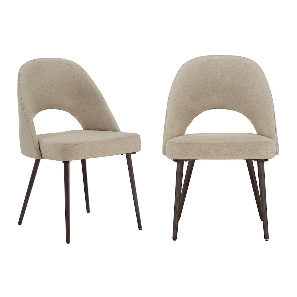 Set of 2, Iron Grey Finish Metal Beige Herringbone Fabric Dining Chair. Picture 4
