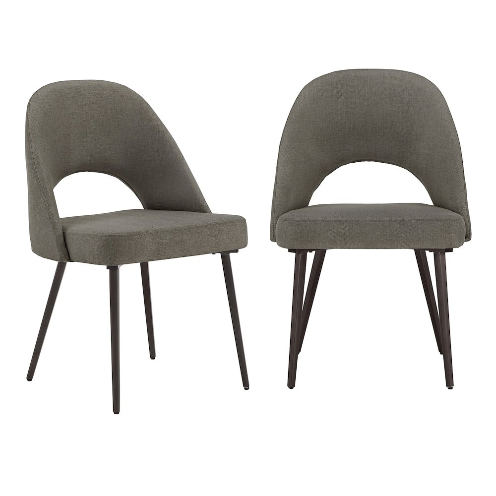 Set of 2, Iron Grey Finish Metal Grey Herringbone Fabric Dining Chair. Picture 4