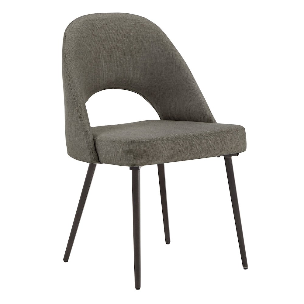 Set of 2, Iron Grey Finish Metal Grey Herringbone Fabric Dining Chair. Picture 6