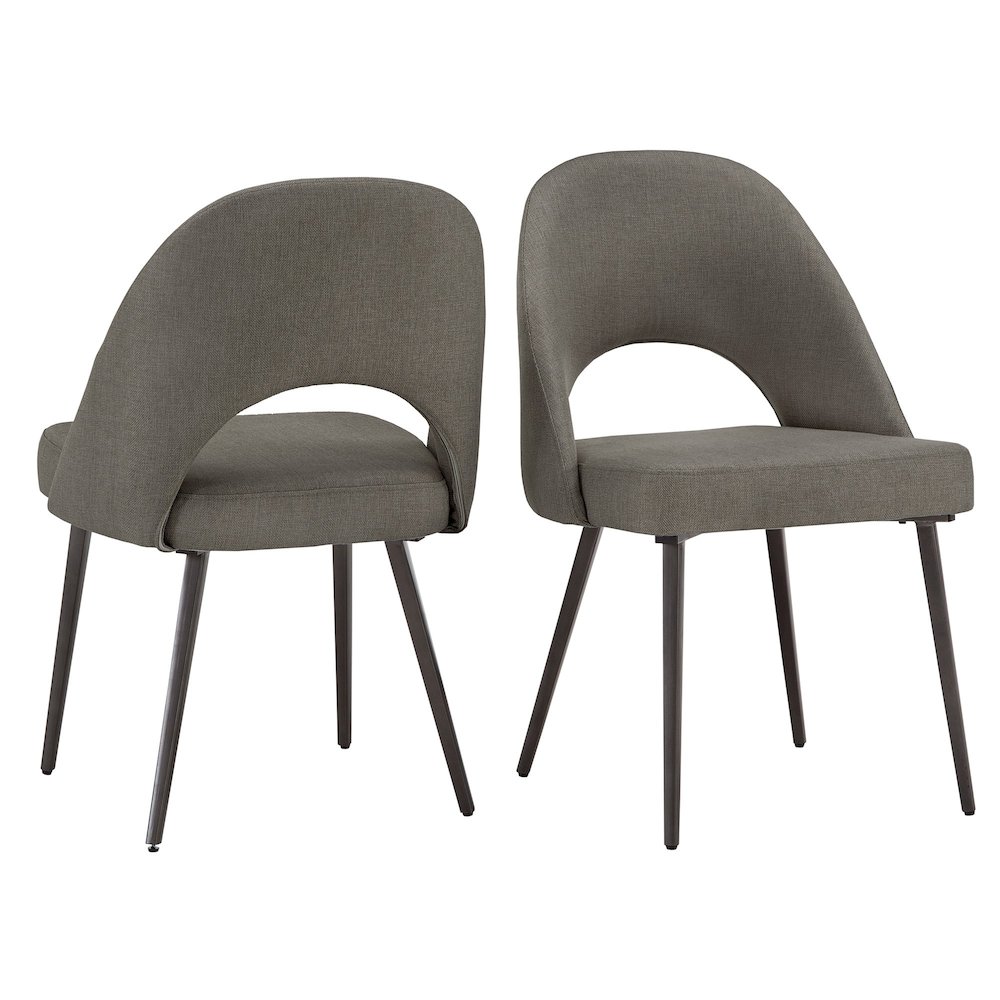 Set of 2, Iron Grey Finish Metal Grey Herringbone Fabric Dining Chair. Picture 9