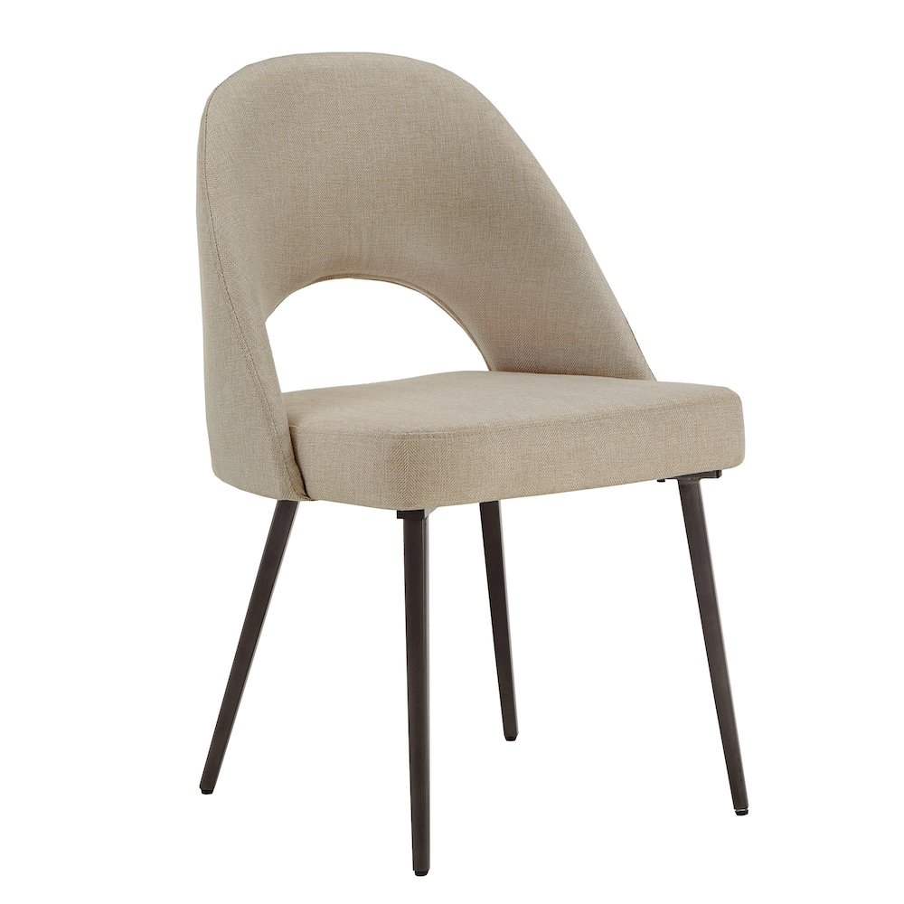 Set of 2, Iron Grey Finish Metal Beige Herringbone Fabric Dining Chair. Picture 6
