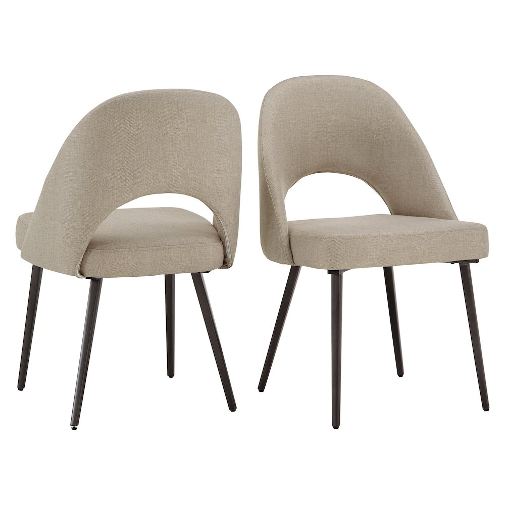 Set of 2, Iron Grey Finish Metal Beige Herringbone Fabric Dining Chair. Picture 9