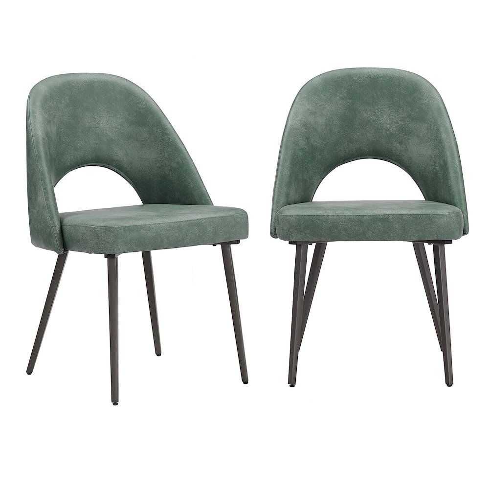 Set of 2, Iron Grey Finish Metal Teal PU Dining Chair. Picture 4