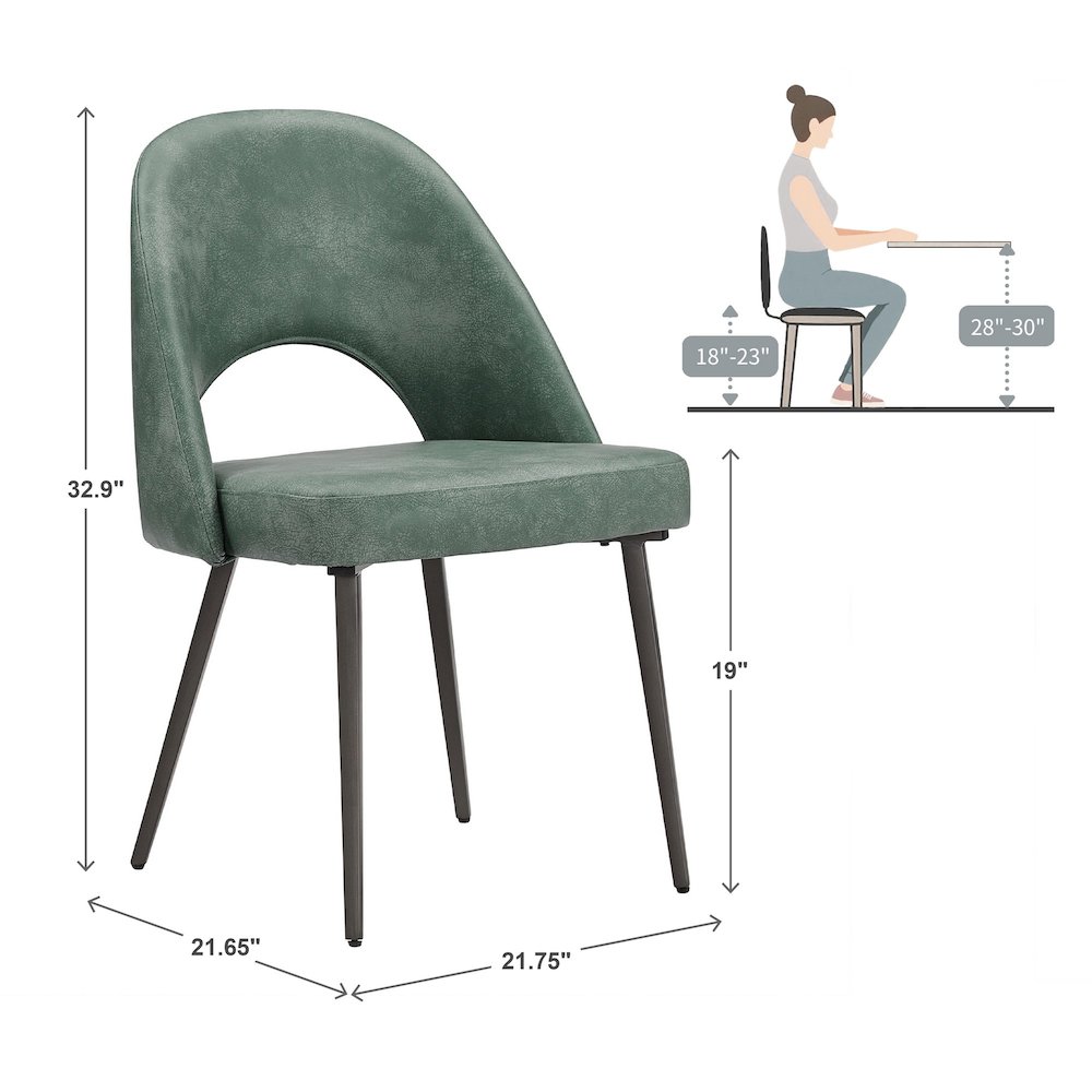 Set of 2, Iron Grey Finish Metal Teal PU Dining Chair. Picture 5