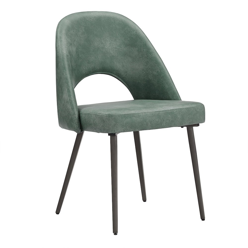 Set of 2, Iron Grey Finish Metal Teal PU Dining Chair. Picture 6
