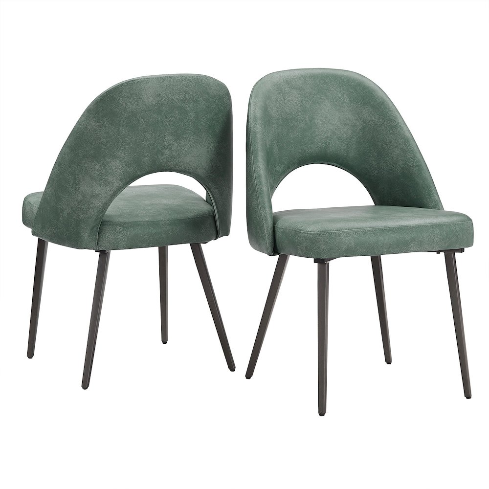Set of 2, Iron Grey Finish Metal Teal PU Dining Chair. Picture 9