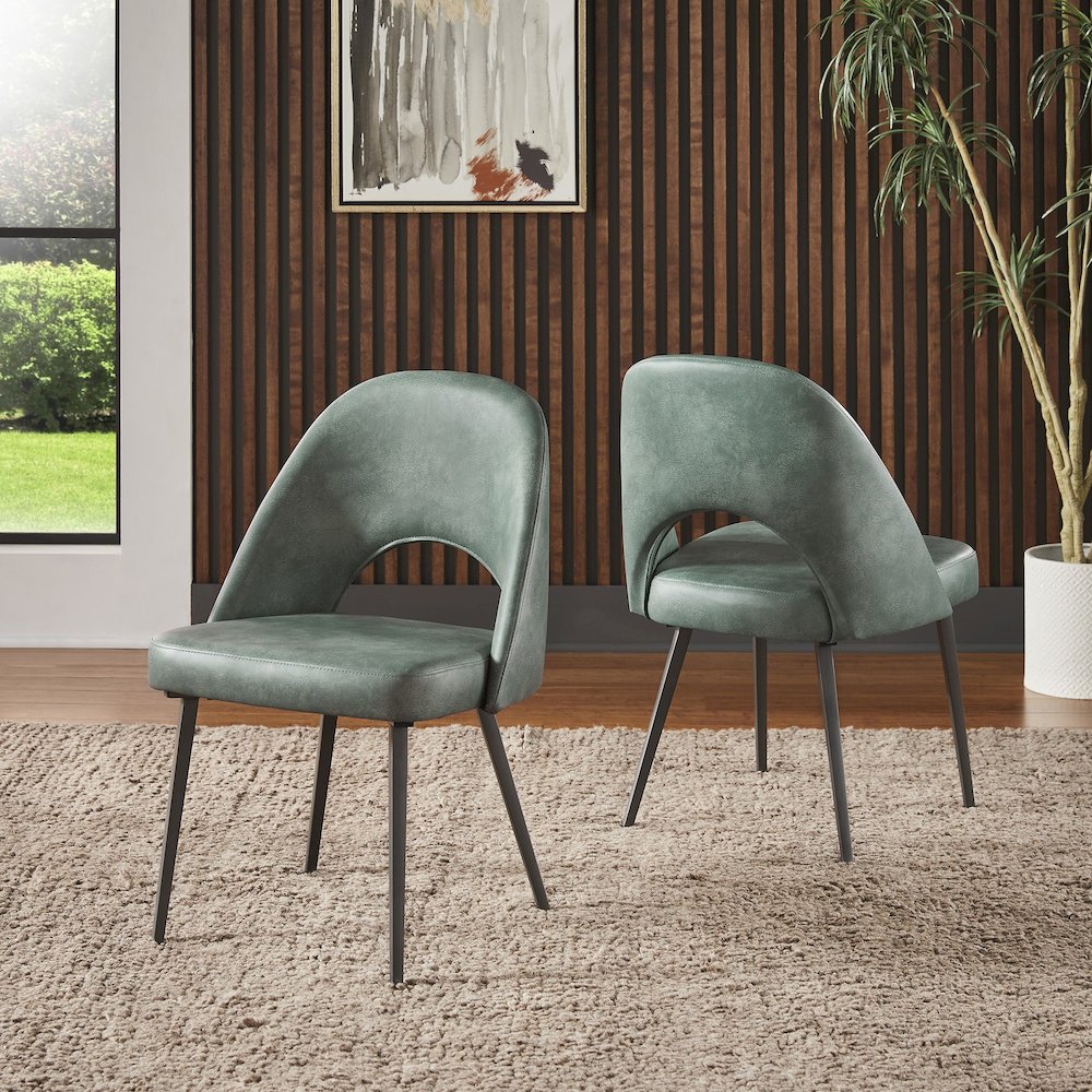 Set of 2, Iron Grey Finish Metal Teal PU Dining Chair. Picture 2
