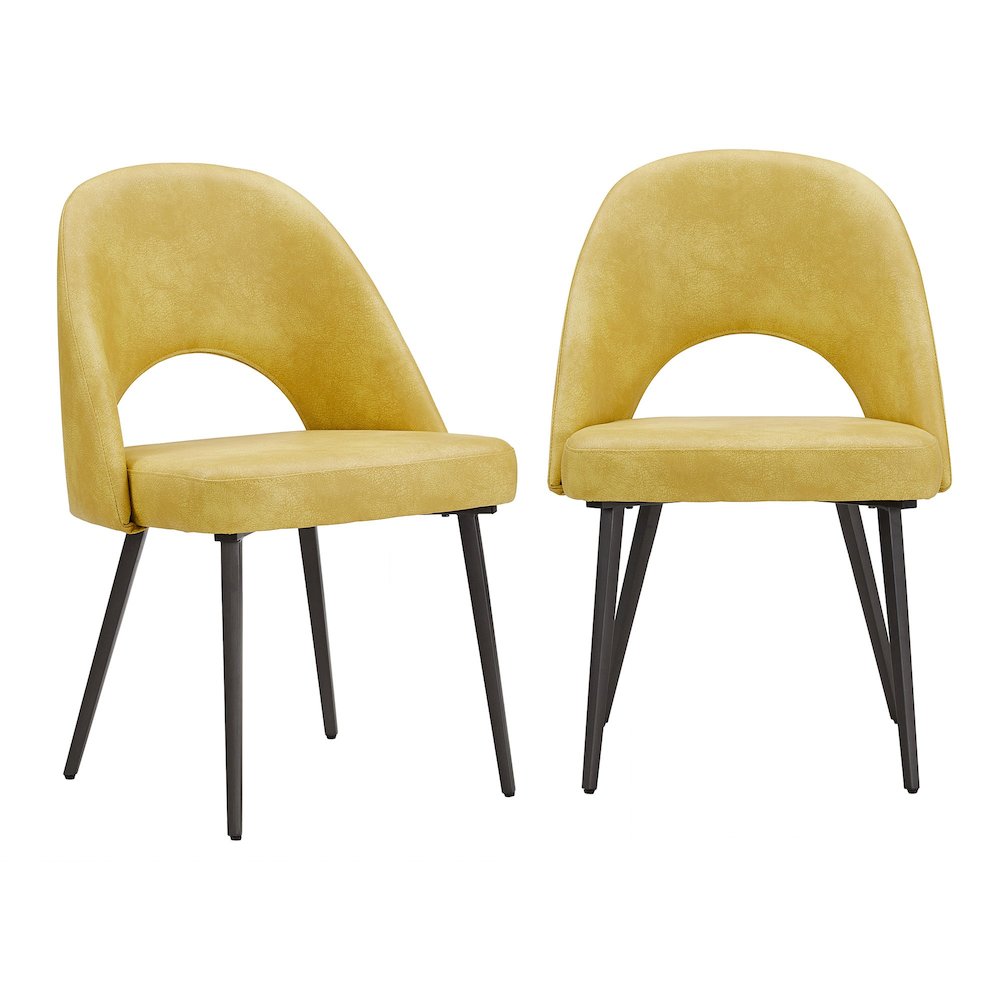 Set of 2, Iron Grey Finish Metal Yellow PU Dining Chair. Picture 4