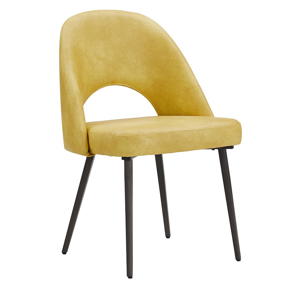 Set of 2, Iron Grey Finish Metal Yellow PU Dining Chair. Picture 6