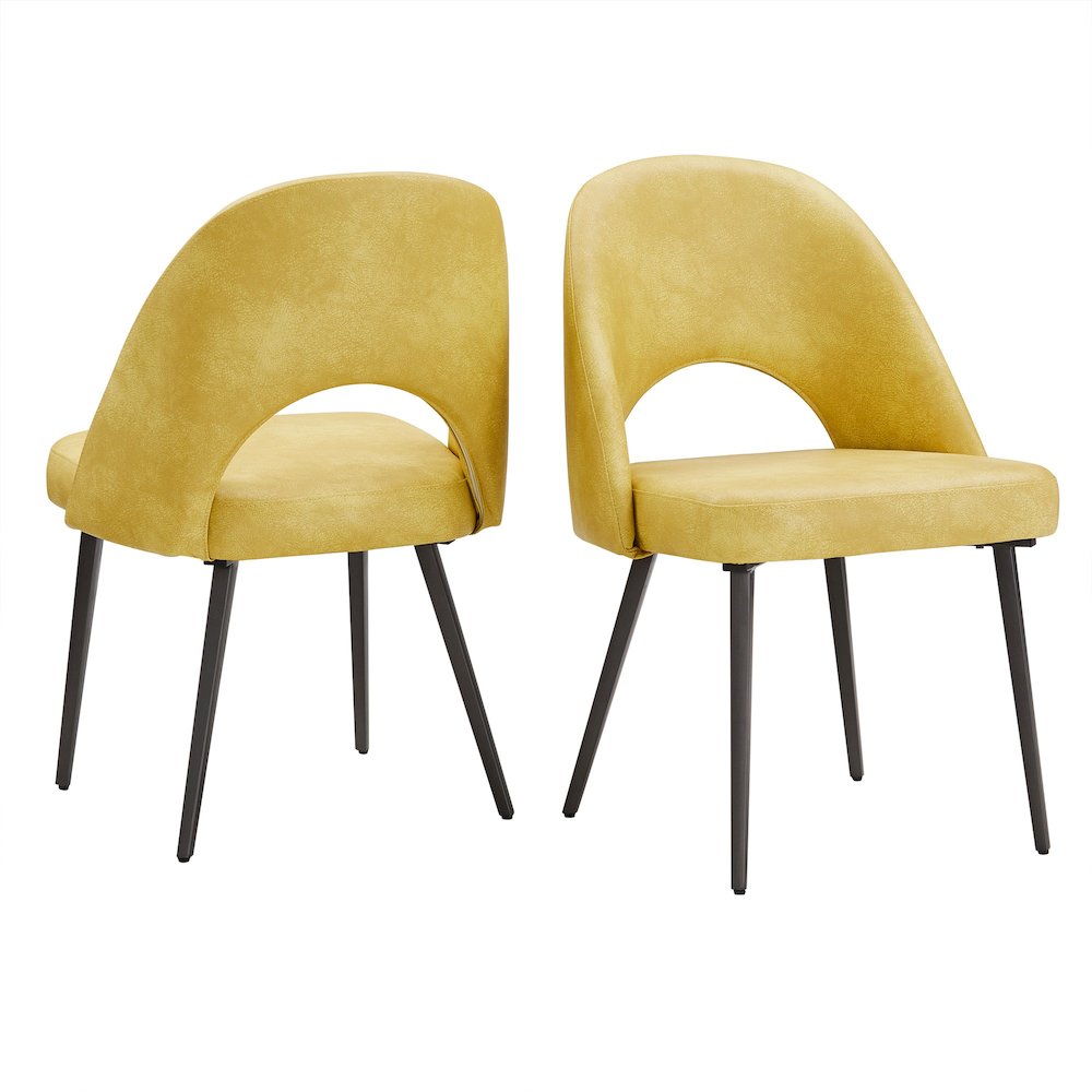 Set of 2, Iron Grey Finish Metal Yellow PU Dining Chair. Picture 9
