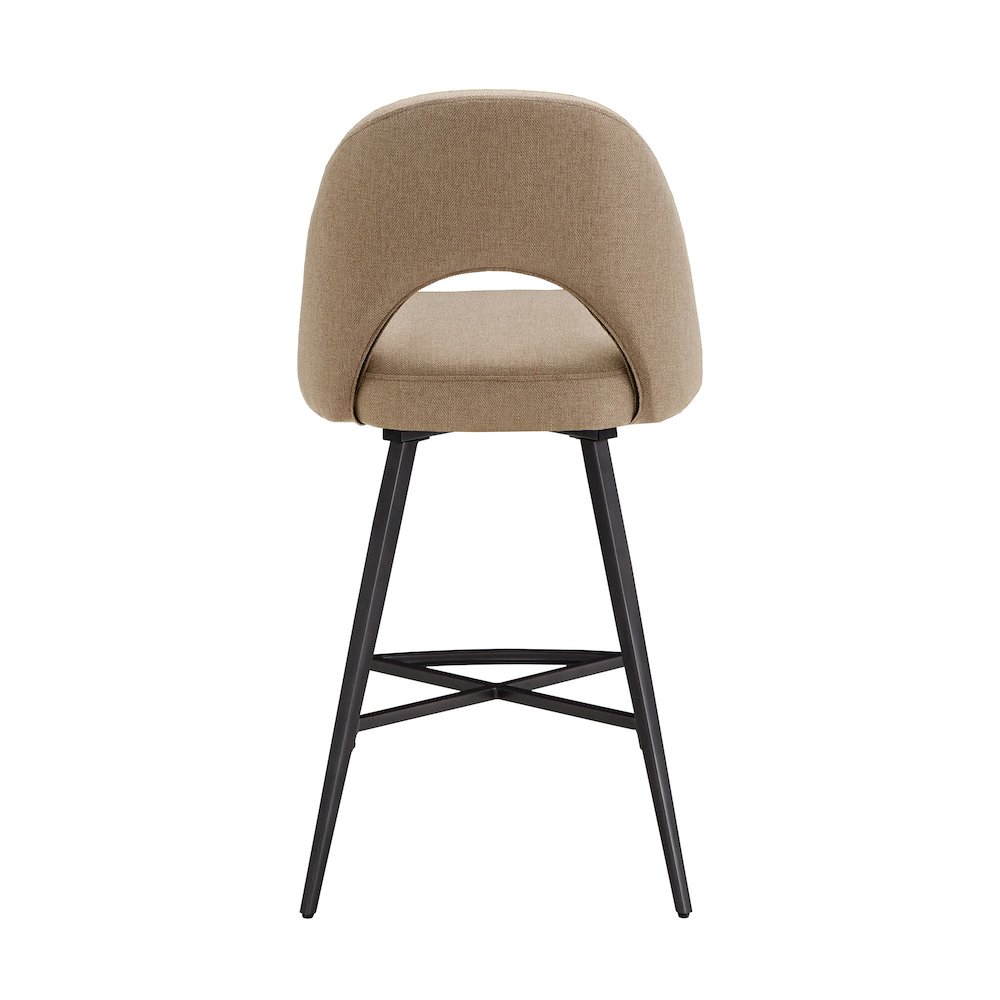 Set of 2, Iron Grey Finish Metal Beige Fabric Swivel Counter Height Chair. Picture 8