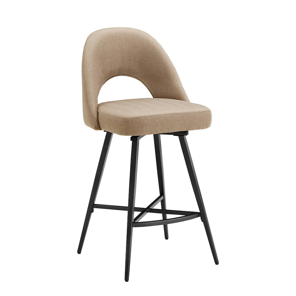 Set of 2, Iron Grey Finish Metal Beige Fabric Swivel Counter Height Chair. Picture 6