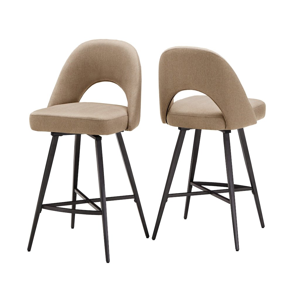 Set of 2, Iron Grey Finish Metal Beige Fabric Swivel Counter Height Chair. Picture 9