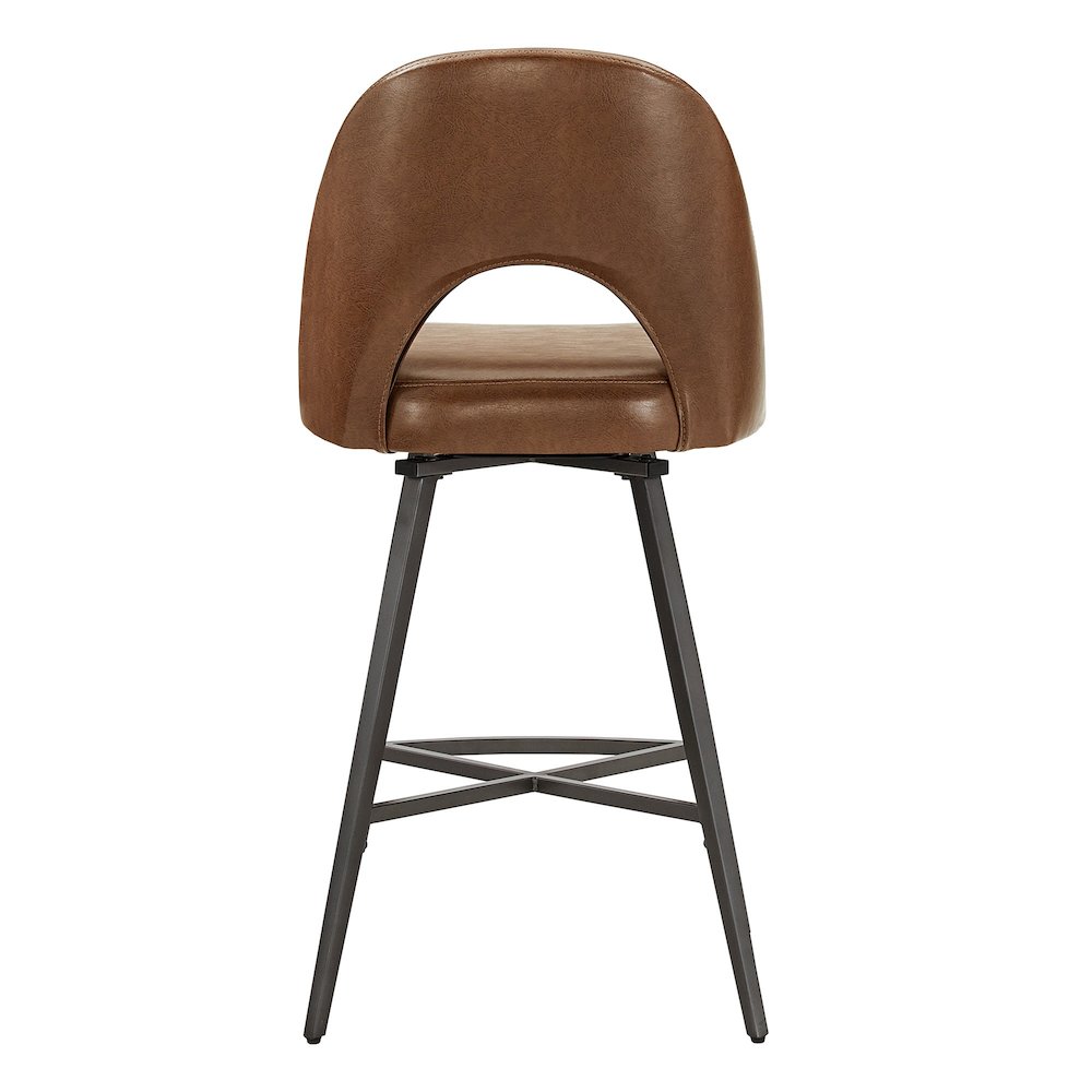 Set of 2, Iron Grey Finish Metal Brown PU Swivel Counter Height Chair. Picture 9