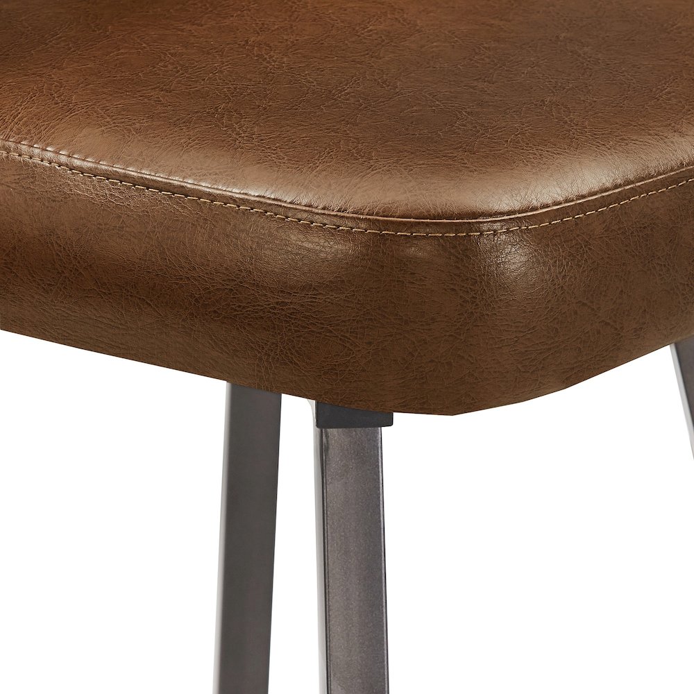 Set of 2, Iron Grey Finish Metal Brown PU Swivel Counter Height Chair. Picture 3